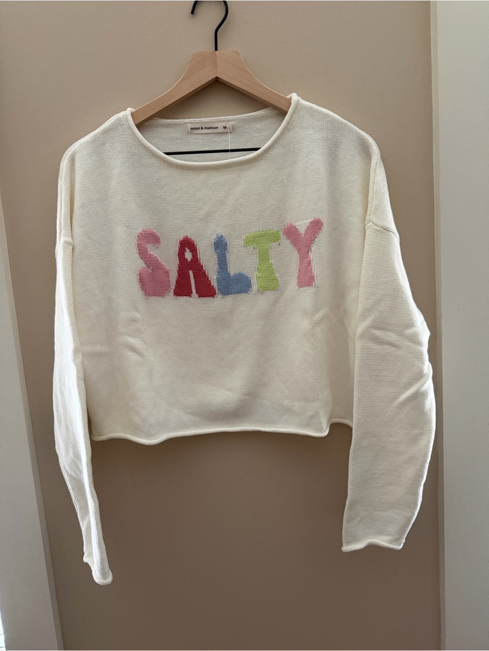 Moon & Madison 'SALTY' Cream Cropped Knit Sweater